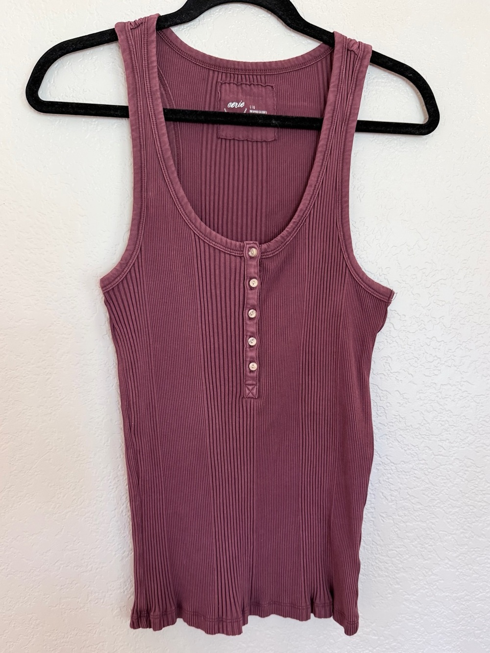 Aerie Ribbed Henley Tank Top Button Front Mauve Size Large